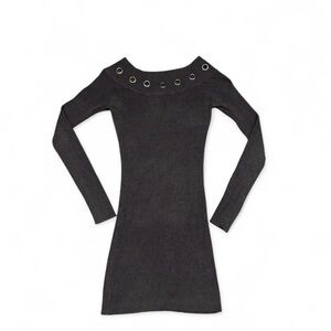 Chic Long Sleeve Black Dress with Eyelet Detail